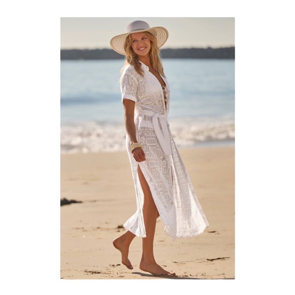 Весса by Rebecca Virtue Gauzy Lace Shirtdress in White NWT